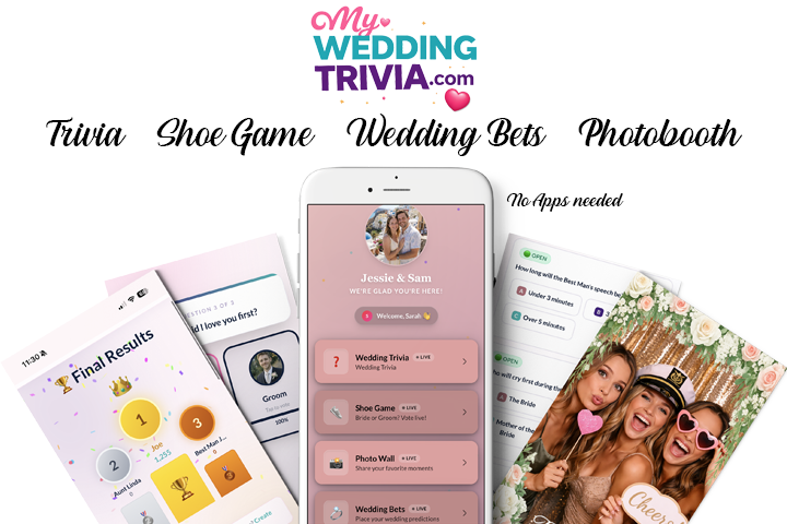 MyWeddingTrivia.com — Trivia, Shoe Game, Wedding Bets and Photobooth on any phone